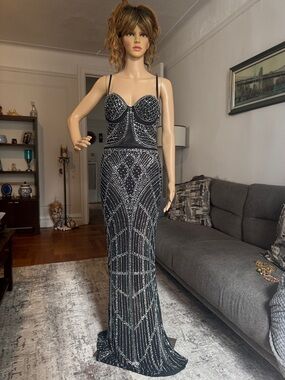 Banjul Black Gown with Silver Beading